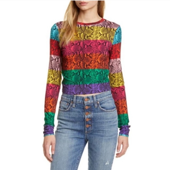 Alice + Olivia Delaina Rainbow Snake Print Crop Top - Picture 2 of 6